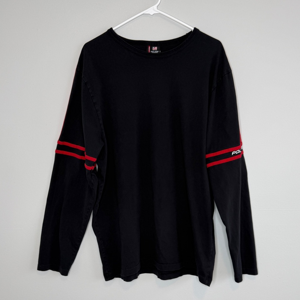 Polo Jeans Company Men’s Vintage 90s Black Red Long Sleeve Shirt XL RARE Retro
